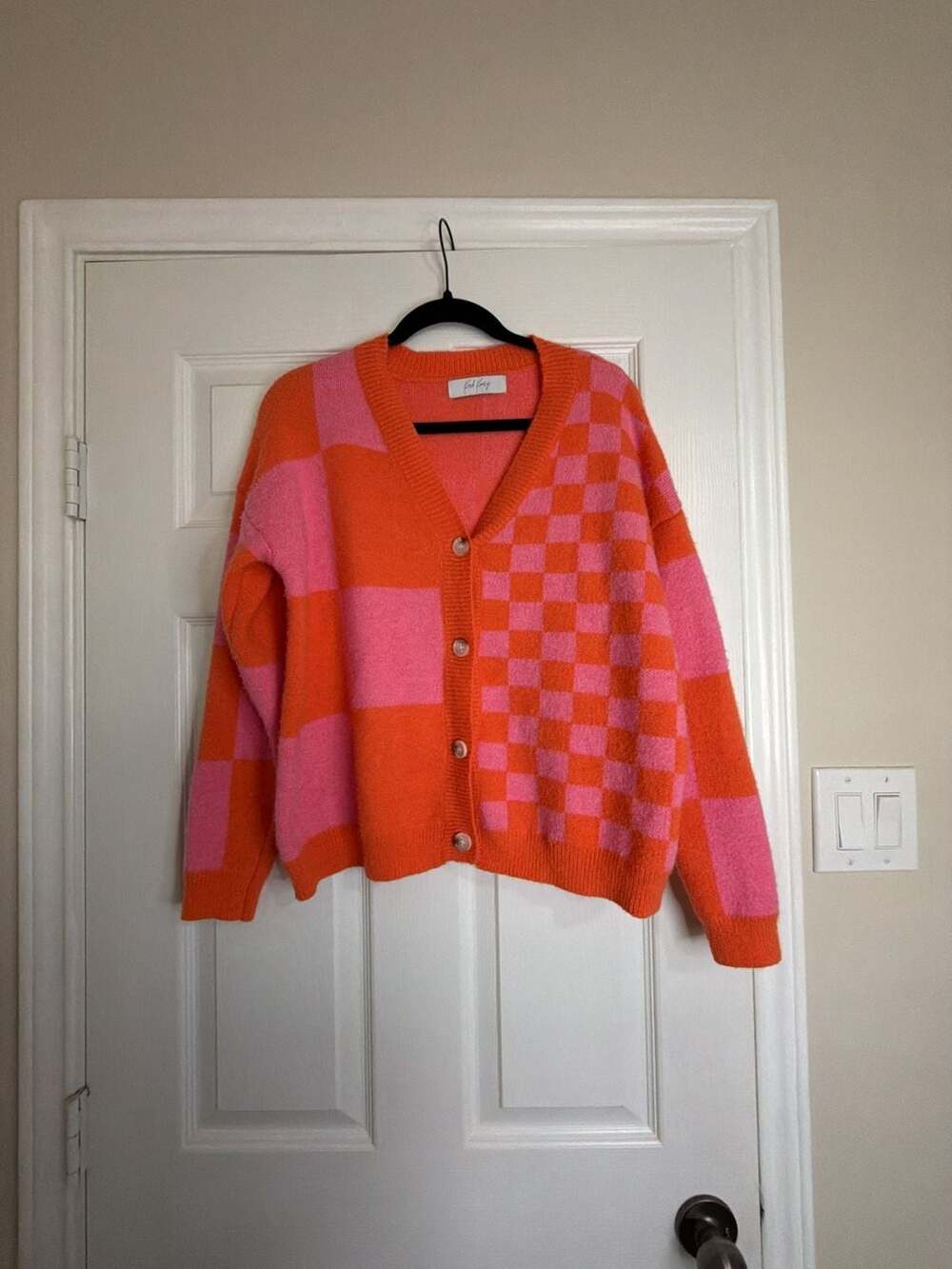 Krush Kandy Orange and Pink Checkered Cardigan Size S